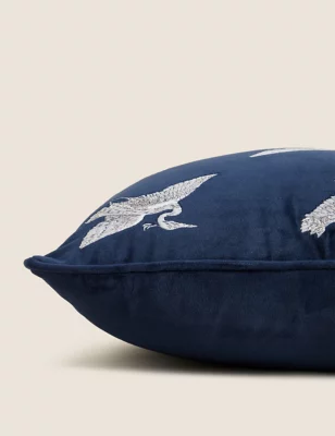Crane Embroidered Bolster Cushion