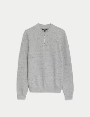 Cotton Blend Textured Half Zip Jumper