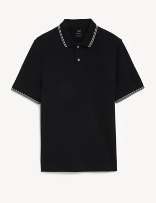 Pure Cotton Pique Tipped Polo Shirt