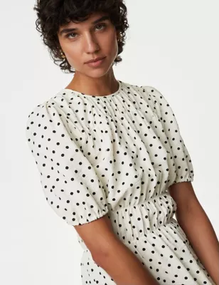 Polka Dot Textured Mini Smock Dress