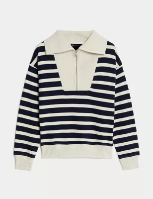 Cotton Rich Striped Half Zip Sweatshirt