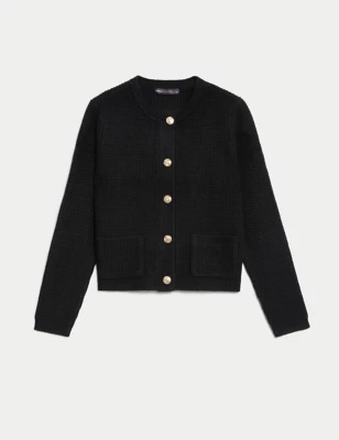 Recycled Blend Textured Button Front Cardigan