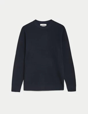 Cotton Blend Textured Crew Neck Jumper