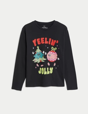 Pure Cotton Feelin' Jolly Slogan Top (6-16 Yrs)