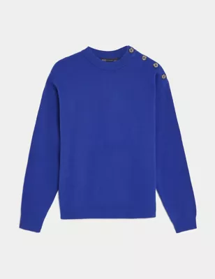 Soft Touch Crew Neck Button Detail Jumper