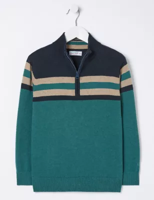 Cotton Rich Knitted Striped Half Zip Jumper (3-13 Yrs)