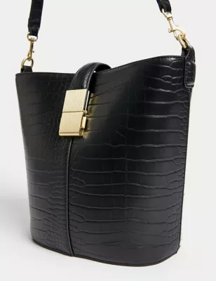 Faux Leather Croc Effect Bucket Bag