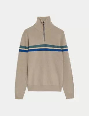 Striped Funnel Neck Half Zip Jumper
