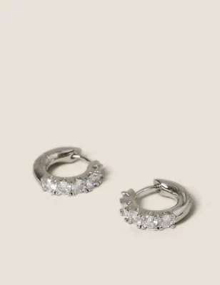 Platinum Stone Hoop Earrings