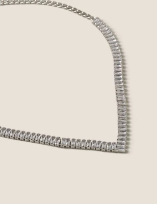 Platinum Plated Baguette Cubic Zirconia Necklace