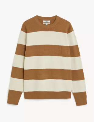 Cotton Blend Striped Crew Neck Jumper