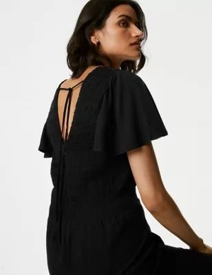 Tie Neck Frill Detail Jumpsuit