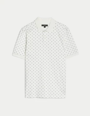 Pure Cotton Geometric Print Polo Shirt