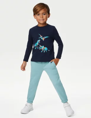 2pk Pure Cotton Dinosaur & Striped Tops (2-8 Yrs)