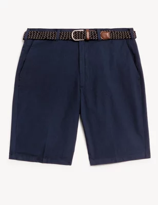 Pure Cotton Checked Belted Chino Shorts