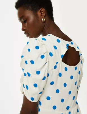 Printed Cut Out Detail Midi Tea Dress