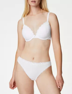 3pk Cotton Rich & Lace High Leg Knickers