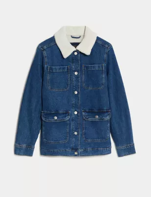 Denim Borg Lined Utility Jacket