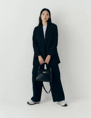 Faux Leather Top Handle Tote Bag