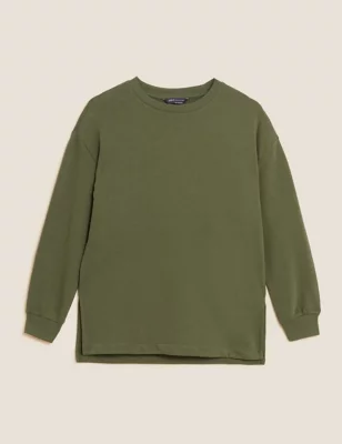 Cotton Rich Crew Neck Longline Sweatshirt