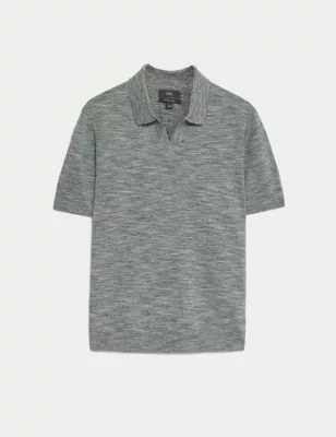 Cotton Rich Open Neck Knitted Polo Shirt