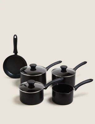 5 Piece Black Aluminium Non Stick Pan Set