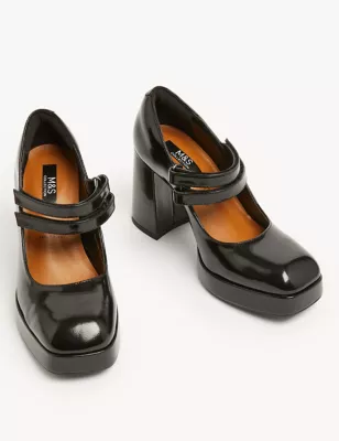 Leather Patent Platform Court Shoes