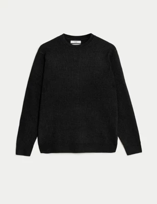 Cotton Blend Textured Crew Neck Jumper