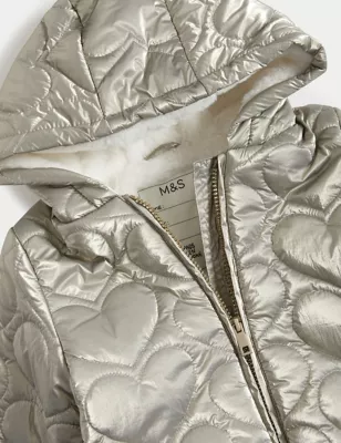 Metallic Heart Quilted Hooded Padded Jacket (2-8 Yrs)