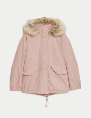 Cotton Rich Hooded Borg Lined Parka Coat