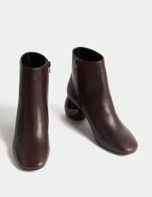 Leather Statement Block Heel Ankle Boots