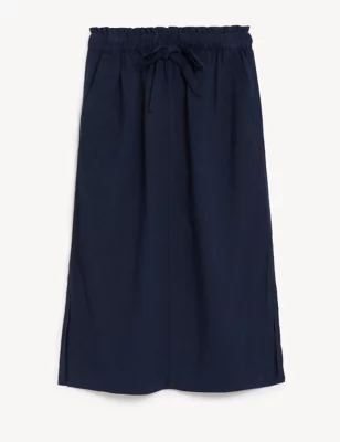 Linen Rich Midi Skirt