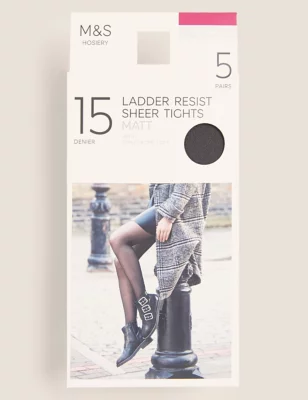 5pk 15 Denier Ladder Resist Matt Tights