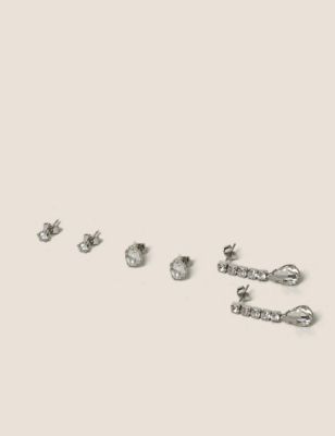 3 Pack Rhinestone Stud Earrings