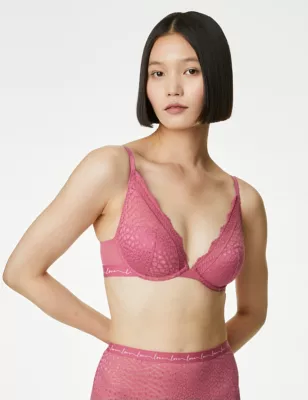 3pk Lace Trim Wired Plunge Bras A-E