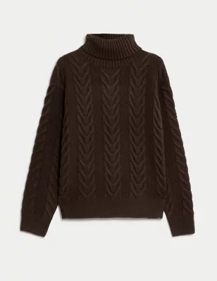 Recycled Blend Cable Knit Roll Neck Jumper