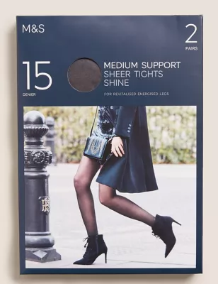 2pk 15 Denier Medium Support Sheer Tights