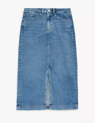 Denim Split Front Midi Skirt