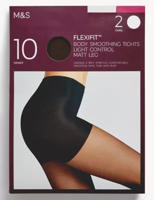 2pk Flexifit&trade; 10 Denier Light Control Sheer Tights