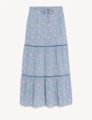 Printed Belted Maxi Tiered Skirt