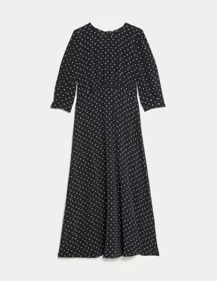 Printed Round Neck Midaxi Tea Dress