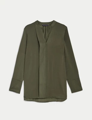 Satin V-Neck Popover Blouse