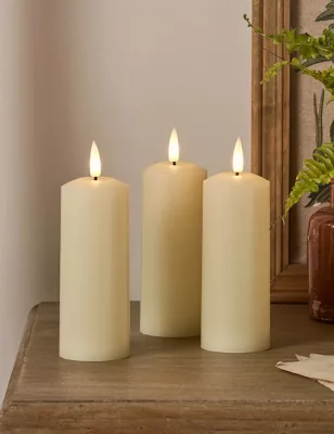 Set Of 3 Truglow&trade; Skinny Pillar Led Candles