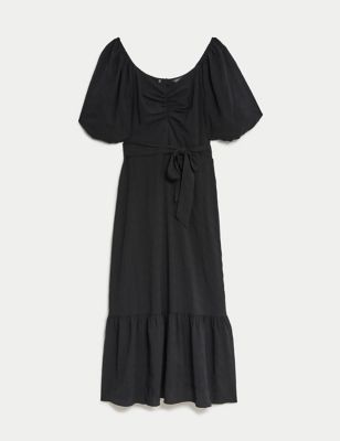 Sweetheart Neckline Tie Detail Midi Tea Dress