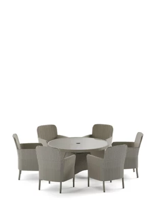 Marlow 6 Seater Rattan Effect Round Garden Table & Chairs