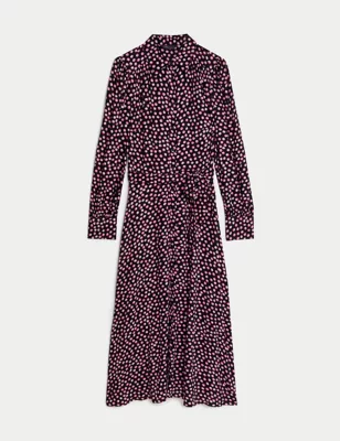 Printed Belted Midi Shirt Dress