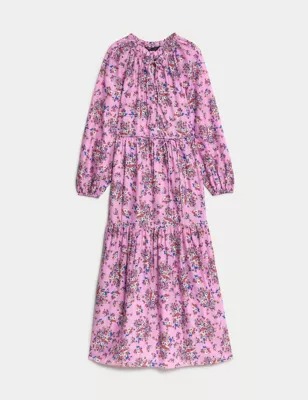 Pure Cotton Printed V-Neck Midaxi Shirt Dress