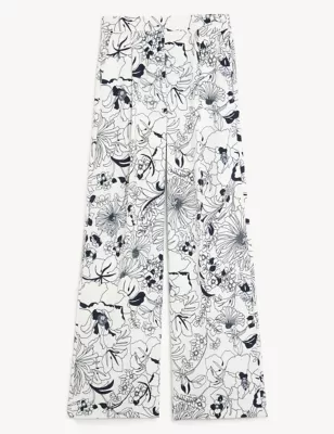 Satin Twill Floral Wide Leg Trousers