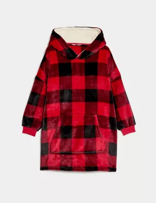Kids' Fleece Checked Oversized Family Christmas Hoodie (3-16 Yrs)