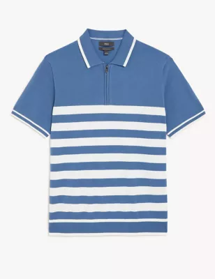 Cotton Rich Striped Knitted Polo Shirt